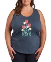Hybrid Apparel Plus Size Red Flowers Graphic Tank Top In Blue