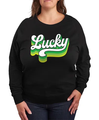 Hybrid Apparel Plus Size Retro Lucky Graphic Crew Neck Top In Black