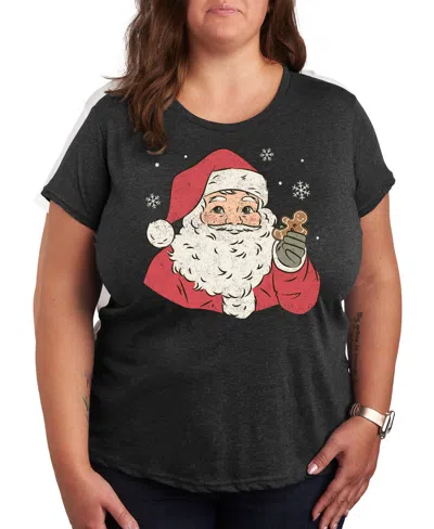 Hybrid Apparel Plus Size Santa Cookie Graphic Tee In Grey