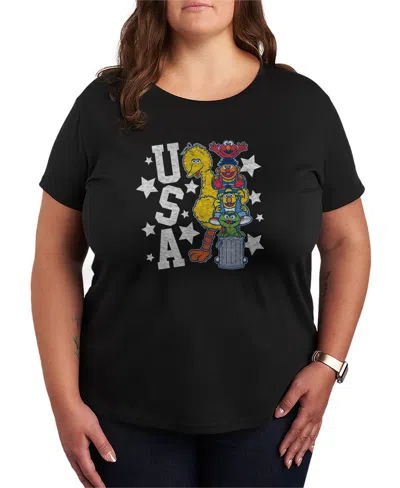 Hybrid Apparel Plus Size Sesame Street Elmo And Friends Usa Short-sleeve Graphic T-shirt In Black
