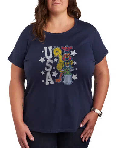 Hybrid Apparel Plus Size Sesame Street Elmo And Friends Usa Short-sleeve Graphic T-shirt In Blue