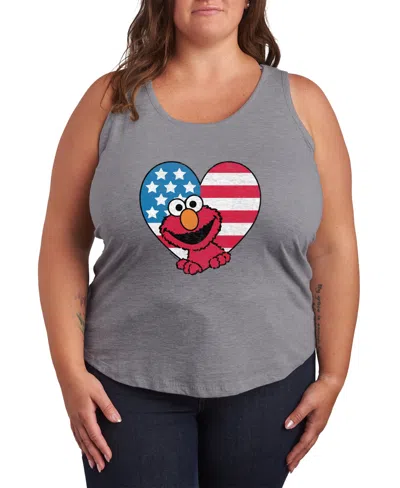 Hybrid Apparel Plus Size Sesame Street Elmo Flag Heart Racerback Graphic Tank Top In Gray