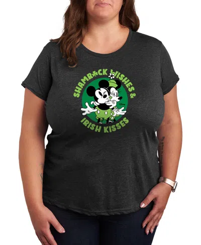Hybrid Apparel Plus Size Shamrock Wishes Irish Kisses Graphic Crewneck T-shirt In Black