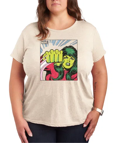 Hybrid Apparel Plus Size She Hulk Graphic Crew Neck Tee In Beige,khaki
