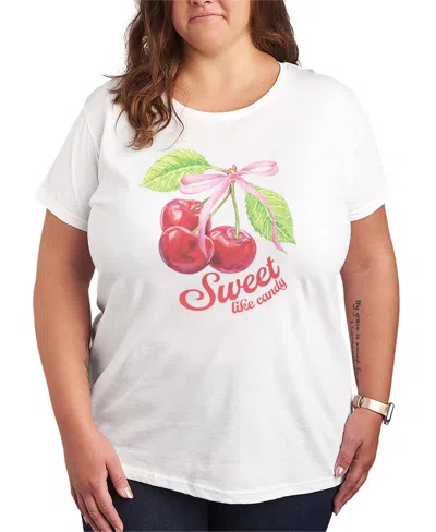 Hybrid Apparel Plus Size Short-sleeve Graphic Cherry Sweet Like Candy Tee In White