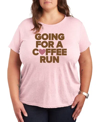 Hybrid Apparel Plus Size Short-sleeve Graphic Coffee Run Tee In Pink