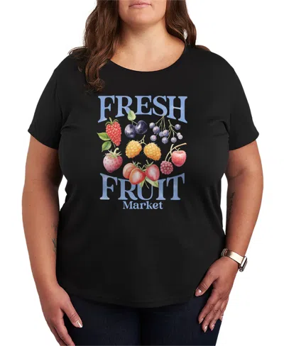 Hybrid Apparel Plus Size Short-sleeve Graphic Fresh Fruit Market Tee In Black