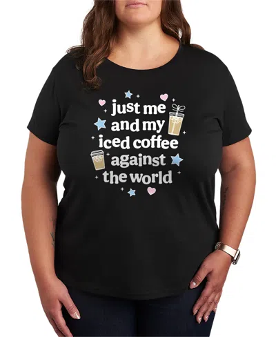 Hybrid Apparel Plus Size Short-sleeve Graphic Me And Iced Coffee Tee In Black
