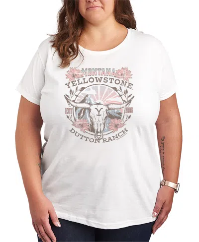 Hybrid Apparel Plus Size Short-sleeve Graphic Skull Dutton Ranch Tee In White