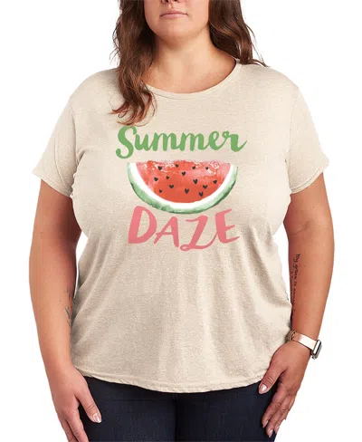 Hybrid Apparel Plus Size Short-sleeve Graphic Watermelon Summer Tee In Neutral