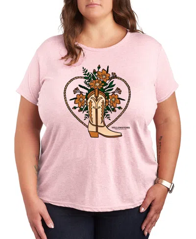 Hybrid Apparel Plus Size Short-sleeve Graphic Yellowstone Boot Flower Tee In Pink