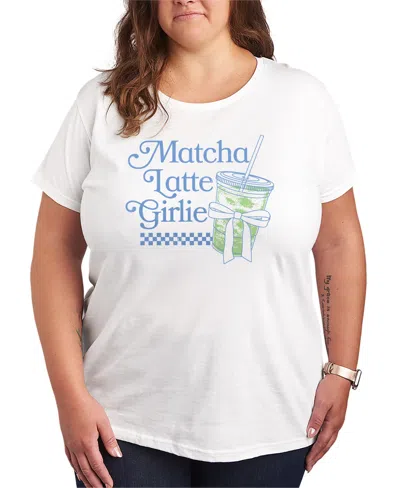 Hybrid Apparel Plus Size Short-sleeve Graphicmatcha Latte Girlie Tee In White