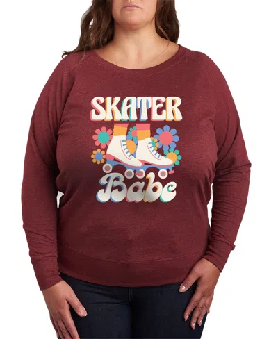 Hybrid Apparel Plus Size Skater Babe Graphic Crew Neck Top In Red