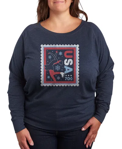 Hybrid Apparel Plus Size Skater Stamp Word Art Long Sleeve T-shirt In Blue