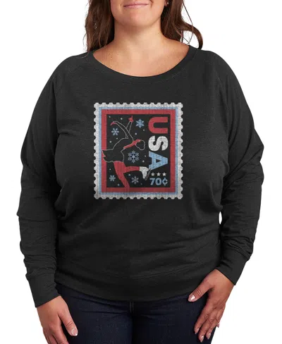 Hybrid Apparel Plus Size Skater Stamp Word Art Long Sleeve T-shirt In Gray