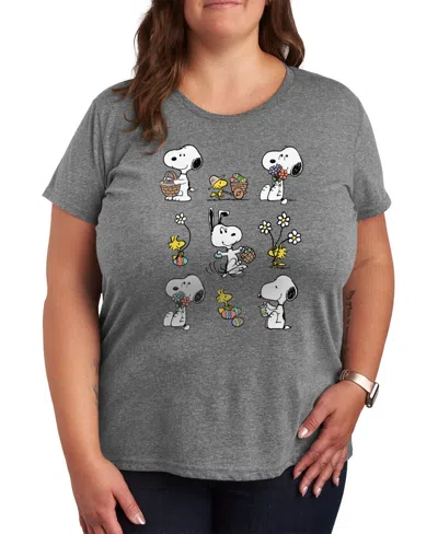 Hybrid Apparel Plus Size Snoopy Easter Graphic T-shirt In Grey