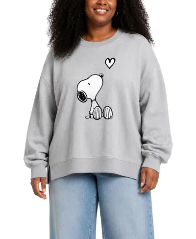 Hybrid Apparel Plus Size Snoopy Oversized Graphic Long-sleeve Sweatshirt In Gray