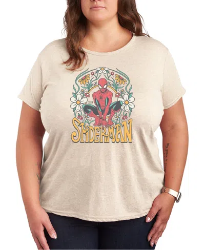 Hybrid Apparel Plus Size Spider-man Graphic Crew Neck Tee In Beige,khaki