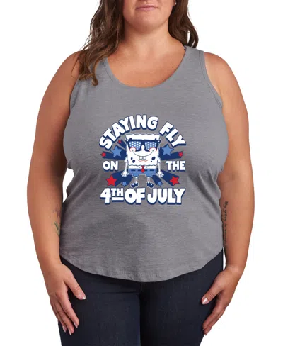 Hybrid Apparel Plus Size Spongebob Square Pants Fly On 4th Of July Racerback Graphic Tank Top In Gray