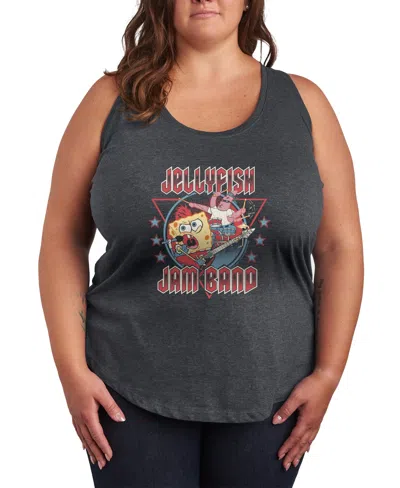 Hybrid Apparel Plus Size Spongebob Square Pants Jellyfish Jam Band Racerback Graphic Tank Top In Gray