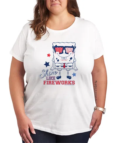 Hybrid Apparel Plus Size Spongebob Square Pants Shine Like Fireworks Short-sleeve Graphic T-shirt In White