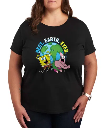 Hybrid Apparel Plus Size Square Pants Best Earth Ever Short-sleeve Graphic T-shirt In Black