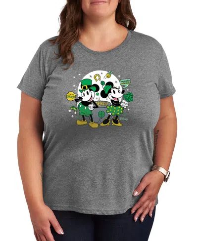 Hybrid Apparel Plus Size St. Patrick's Day Mickey & Minnie Graphic Crewneck T-shirt In Gray