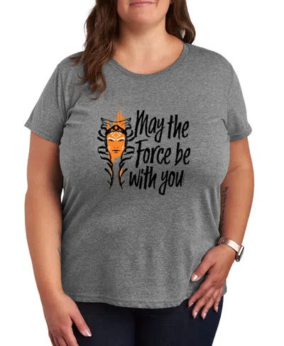 Hybrid Apparel Plus Size Star Wars: Ahsoka May The Force Be With You Short-sleeve Graphic T-shirt In Gray