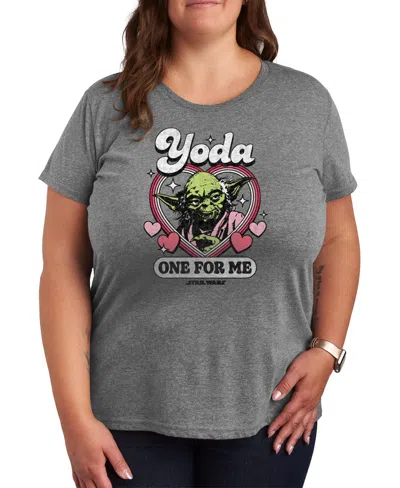 Hybrid Apparel Plus Size Star Wars Yoda One For Me Graphic Crewneck T-shirt In Grey