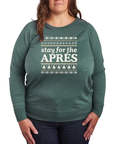 Hybrid Apparel Plus Size Stay For The Apres Word Art Long Sleeve T-shirt In Blue