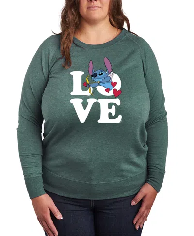 Hybrid Apparel Plus Size Stitch Valentine's Day Love Crew Neck T-shirt In Green