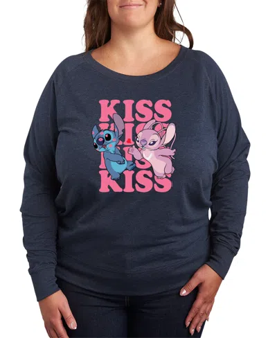 Hybrid Apparel Plus Size Stitch Valentines Day Kiss Kiss Kiss Crew Neck T-shirt In Blue