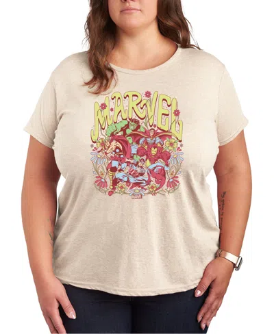 Hybrid Apparel Plus Size The Avengers Graphic Crew Neck Tee In Beige,khaki