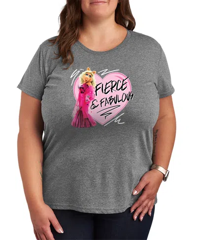 Hybrid Apparel Plus Size The Muppets Fierce And Fabulous Miss Piggy Short-sleeve Graphic T-shirt In Gray
