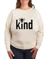 Hybrid Apparel Plus Size Trendy Bee Kind Graphic Pullover Top In Beige,khaki