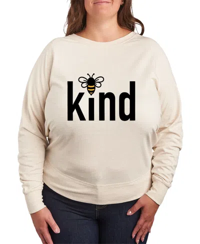 Hybrid Apparel Plus Size Trendy Bee Kind Graphic Pullover Top In Beige,khaki