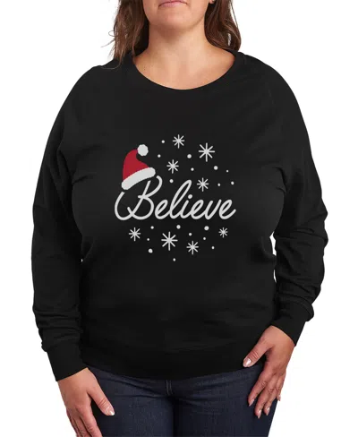 Hybrid Apparel Plus Size Trendy Believe Graphic Pullover Top In Black