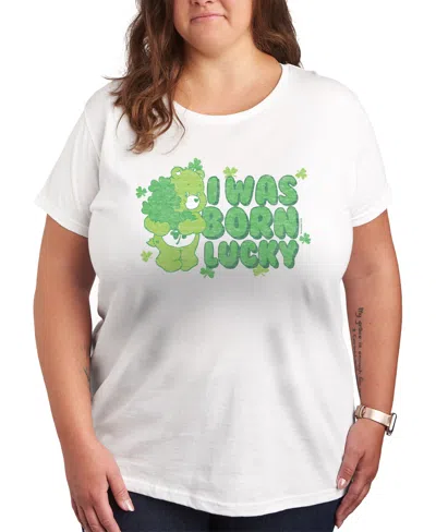 Hybrid Apparel Plus Size Trendy Care Bears Born Lucky Graphic Crew Neck T-shirt In White