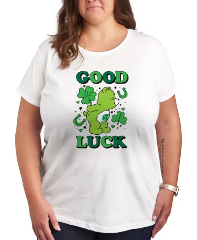 Hybrid Apparel Plus Size Trendy Care Bears Good Luck Graphic Crew Neck T-shirt In White