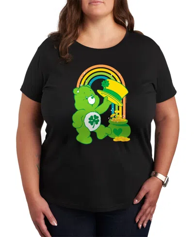 Hybrid Apparel Plus Size Trendy Care Bears St Patrick's Day Graphic Crew Neck T-shirt In Black
