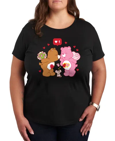 Hybrid Apparel Plus Size Trendy Care Bears Valentine's Day Graphic Crew Neck T-shirt In Black