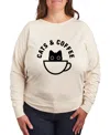Hybrid Apparel Plus Size Trendy Cats Coffee Graphic Pullover Top In Beige,khaki