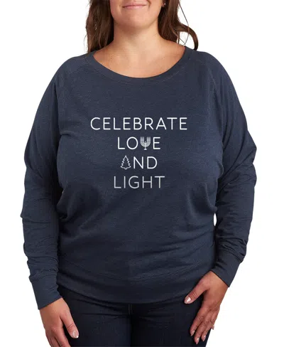 Hybrid Apparel Plus Size Trendy Celebrate Love And Light Graphic Pullover Top In Blue