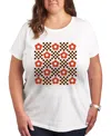 Hybrid Apparel Plus Size Trendy Checkered Flower Graphic Crew Neck T-shirt In White