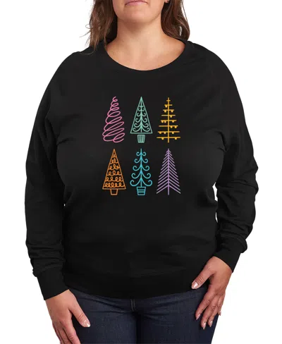 Hybrid Apparel Plus Size Trendy Christmas Trees Graphic Pullover Top In Black