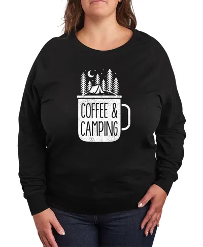 Hybrid Apparel Plus Size Trendy Coffee Camping Graphic Pullover Top In Black