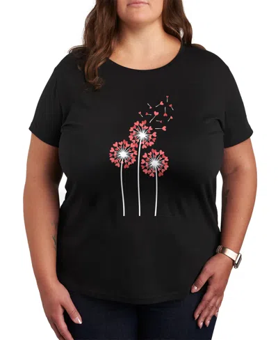 Hybrid Apparel Plus Size Trendy Dandelion Heart Graphic Crew Neck T-shirt In Black