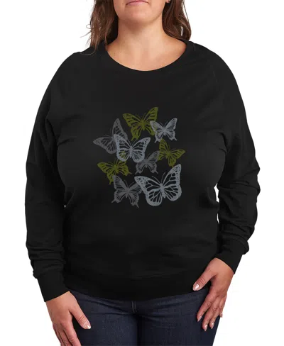 Hybrid Apparel Plus Size Trendy Grunge Butterfly Graphic Pullover Top In Black
