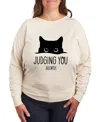 Hybrid Apparel Plus Size Trendy Judging You Graphic Pullover Top In Beige,khaki