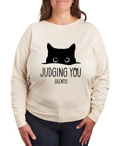 Hybrid Apparel Plus Size Trendy Judging You Graphic Pullover Top In Beige,khaki